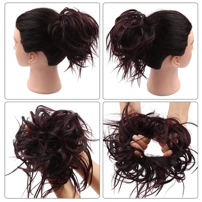 SIADEE Tousled Updo Messy Bun Hair Piece Scrunchies Synthetic Wavy Extension Ponytail with Elastic Rubber Band Hairpiece Updo Scrunchies Wavy Hair and Ponytail Chignon Instant Ponytail for Women-2/99J# - Image 4